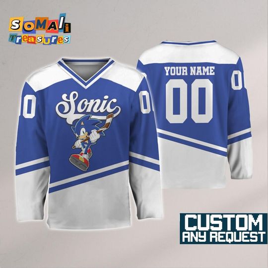 Discover Custom Sonic The Hedgehog Hockey Jersey Diagonal Line, Personalized Number & Name Sonic Jersey, Sonic party jersey, The Hedgehog Fan Lover