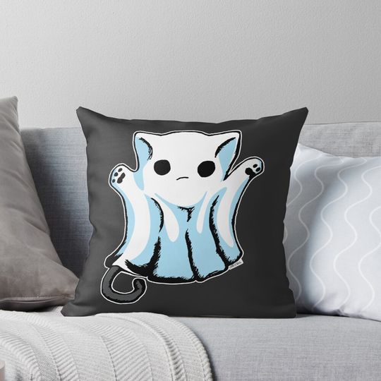 Discover Cute Boo Ghost Cat Halloween Pillow