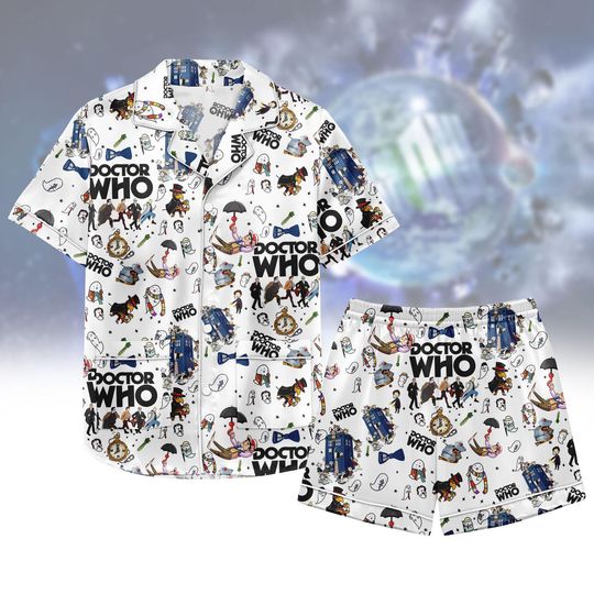 Doctor Who Pajamas Set for Women, Tardis Satin Short Sleepwear with Pocket