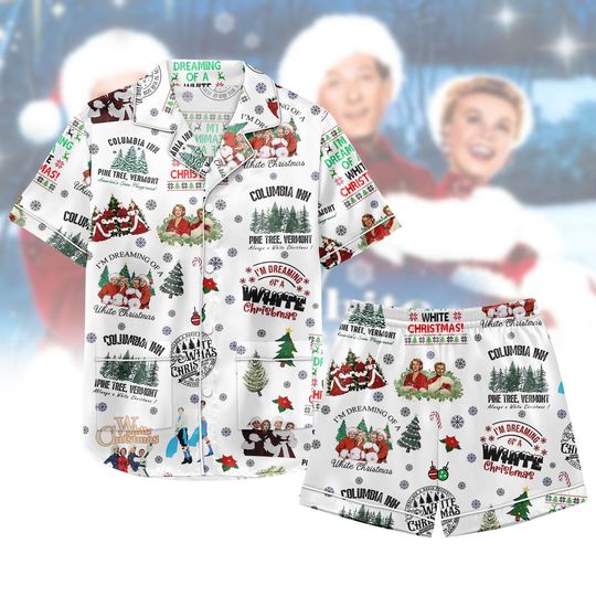 Discover White Christmas Satin Pajamas, Columbia Inn Pine Tree Vermont Christmas Short Pjs, Xmas Movie Matching Pjs, The Haynes Sisters Bride Pa