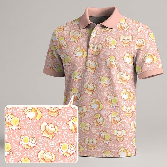 Discover Fidough Polo Shirt, Unisex Pink Bakery Pattern Polo, Kawaii Summer Polo Top, Funny Trendy Shirt for Birthday Christmas, Fidough Shirt Gifts