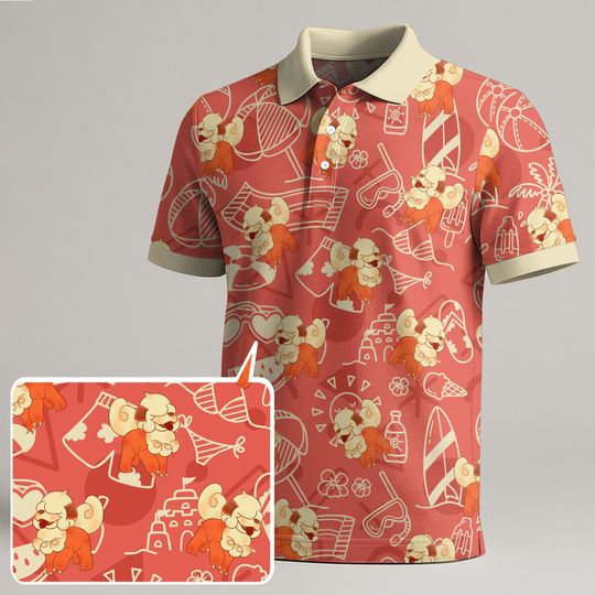Discover Hisuian Growlithe Polo Shirt, Unisex Summer Polo Top, Cute Kawaii Dog Pattern Polo, Funny Vintage Shirt, Growlithe Shirt Gifts