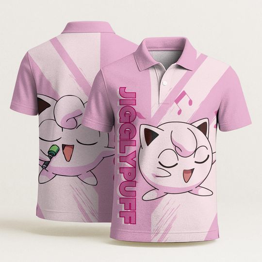 Discover Jigglypuff Polo Shirt, Cute Jigglypuff Graphic Polo, Funny Summer Polo Shirt, Vintage Aloha Polo Shirt, Kawaii Unisex Beach Shirt Gift