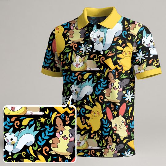 Discover Pika Pachirisu Polo Shirt, Kawaii Summer Polo, Cute Pachirisu Shirt, Funny Vintage Style Shirt, Summer Trendy Outfit, Pika Shirt Gift