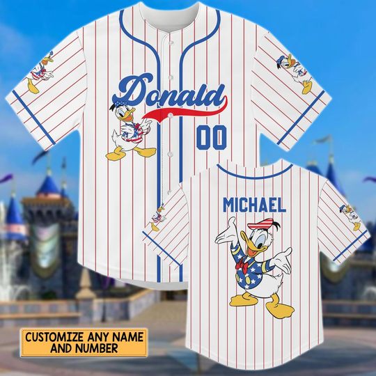 Custom Disney Donald Duck Baseball Jersey, Custom Disney 4th of July Shirt