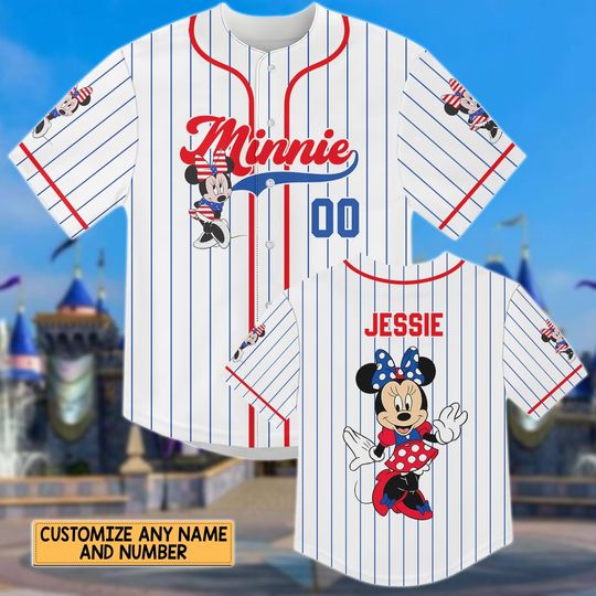 Discover Custom Disney Minnie Mouse Baseball Jersey, Personalized Disney 4th of July Outfit