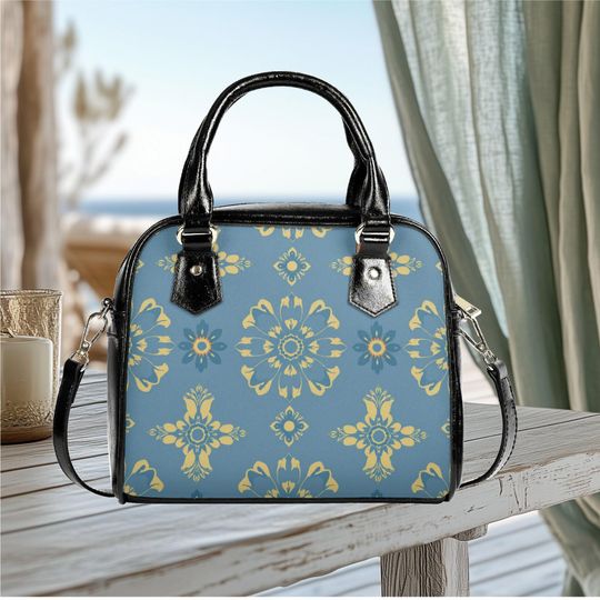 Discover Everyday shoulder bag vegan leather tote retro popular design purse spring winter fall art - black large crossbody black satchel purse