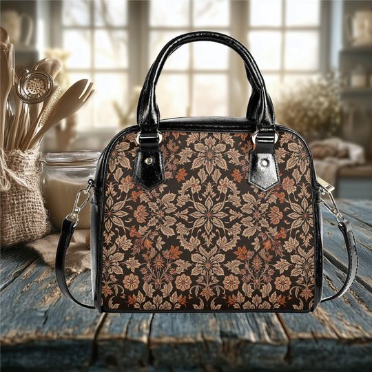 Discover Everyday shoulder bag vegan leather tote retro  popular design purse spring winter fall art - black large crossbody black satchel purse