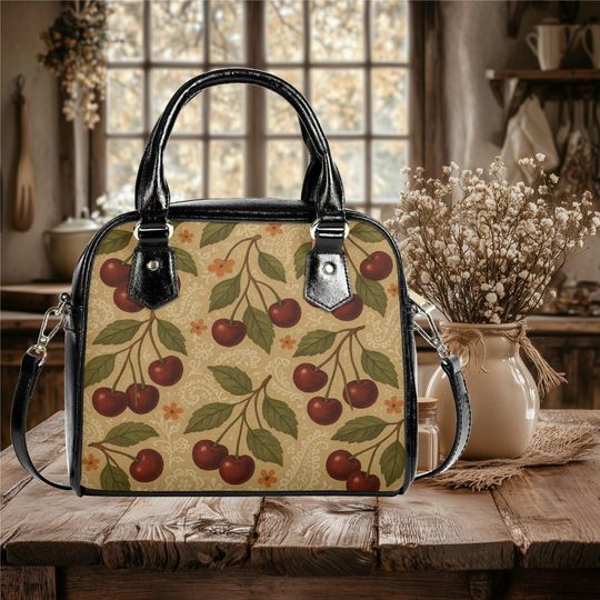 Discover Everyday shoulder bag vegan leather tote retro Bing cherry popular design purse spring winter fall black large crossbody black satchel purse