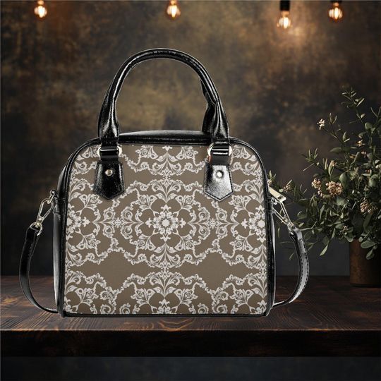 Everyday shoulder bag vegan leather tote retro lace popular design purse spring winter fall art - black large crossbody black satchel purse