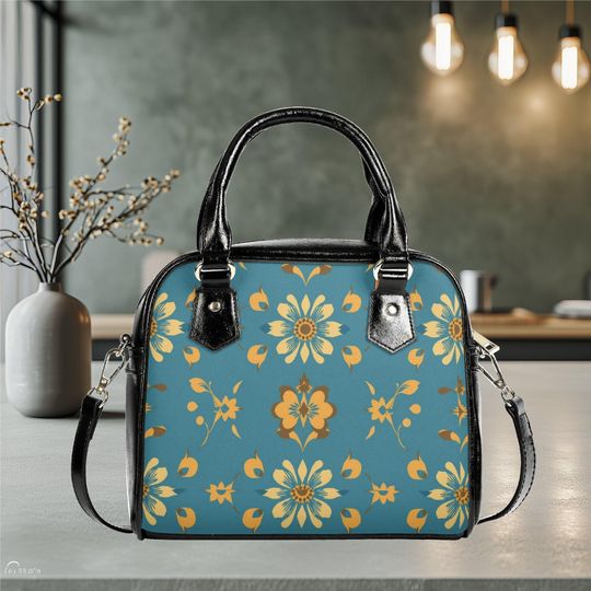 Discover Everyday shoulder bag vegan leather tote retro flower floral popular design purse spring winter fall art  - black satchel purse