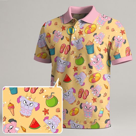 Snubbull Polo Shirt, Funny Kawaii Summer Polo for Men Women, Cute Vintage Style Pattern Polo Shirt, Casual Outfit Snubbull Shirt Gift