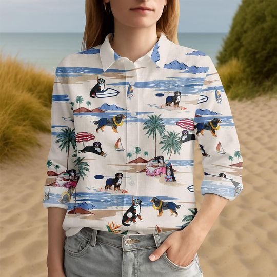 Discover Bernese Mountain Dog Blouse, Dog Lover Gift, Vintage Casual Shirt for Women