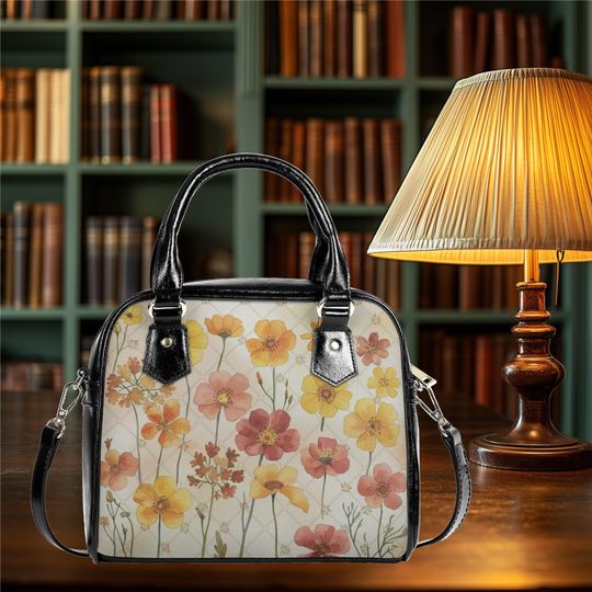 Discover Shoulder Handbag satchel messenger retro floral flower wildflower cottagecore bag purse black tote spring summer fall handbag