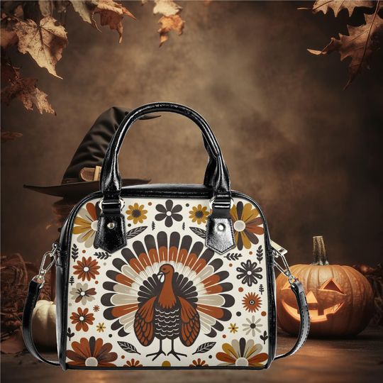 Discover Shoulder Handbag satchel messenger Thanksgiving turkey floral flower wildflower cottagecore bag purse black tote spring summer fall handbag