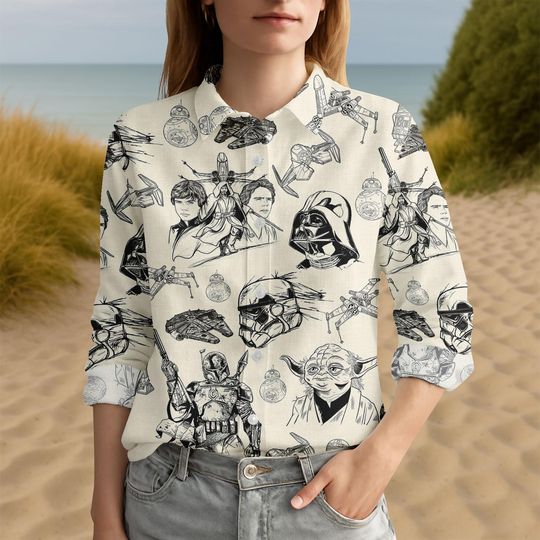 Disney Star Wars Stormtrooper & Darth Vader Women's Blouse Long Sleeve Top