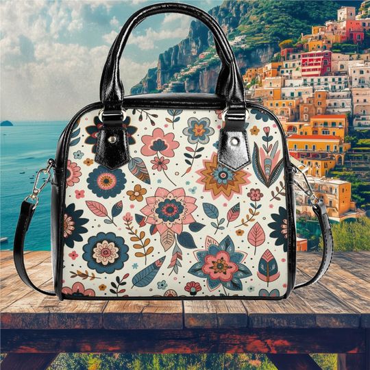 Discover Shoulder Handbag satchel messenger retro floral flower wildflower cottagecore bag purse black tote spring summer fall handbag