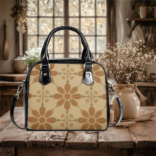 Discover Shoulder Handbag satchel messenger retro floral flower wildflower cottagecore bag purse black tote spring summer fall handbag