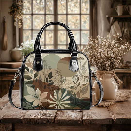 Shoulder Handbag satchel messenger retro floral flower wildflower moon forest bag purse black tote. Nice Gift Mom Grandma