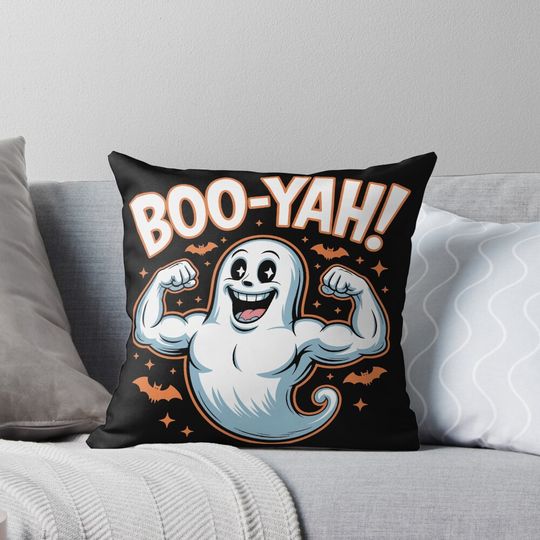 Discover Phantom Physique: A funny Halloween T-shirt design that's all about strength and spooky fun. For the Halloween Festive Season Pillow