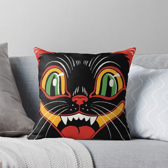 Discover CTKR Studio Retro Style Vintage Inspired Halloween Decor Black Cat Face Pillow