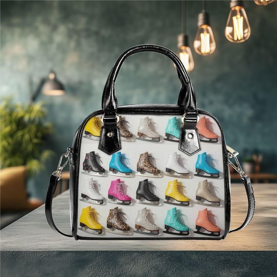 Discover vegan leather Shoulder Handbag satchel Ice Skates design art messenger everyday bag purse black crossbody satchel tote fun cute design