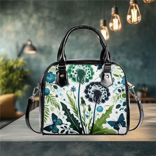 Discover vegan leather Shoulder Handbag satchel messenger or everyday floral wildflower bag purse black crossbody satchel tote fun cute design