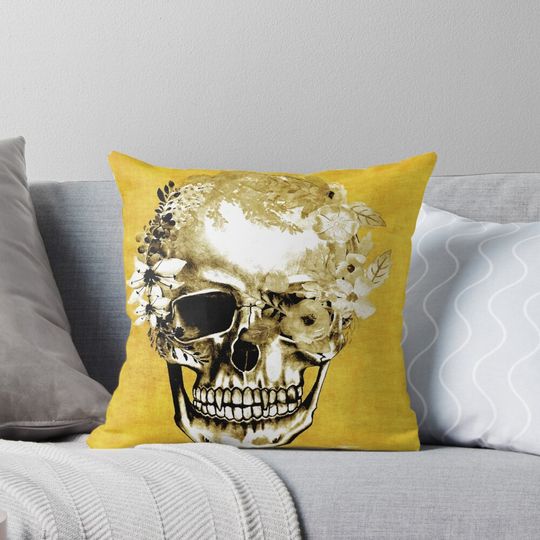 Discover Yellow Floral Skull Pillow