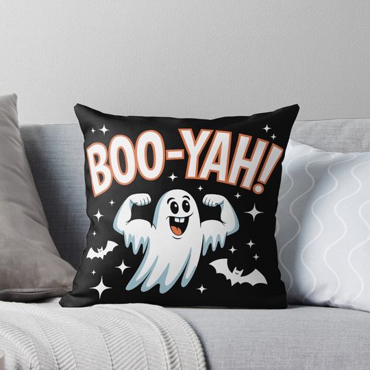 Discover Boo-Yah!: A funny Halloween T-shirt design that's all about strength and spooky fun. For the Halloween Festive Season Pillow