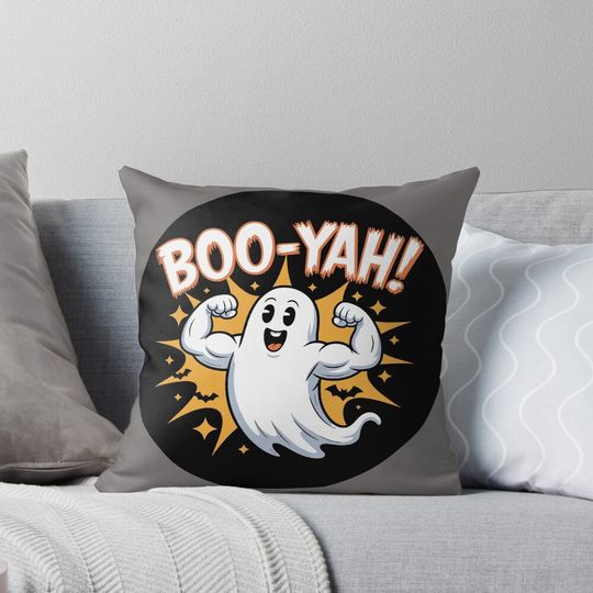 Discover The Ghost with the Most: A funny Halloween T-shirt design that's all about strength and spooky fun. For the Halloween Festive Season Pillow