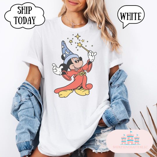 Discover Disney Fantasia Sorcerer Mickey Mouse Magic Wizard Shirt, Vintages Mickey Mouse Wizard Tee, Walt Disney Wizard Tee, Mickey Mouse Disney Tee