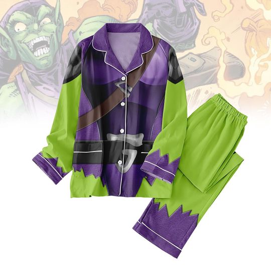 Discover Green Goblin Costume Pajamas Set, Halloween Villain Long Sleeve Sleepwear, Cosplay Loungewear for Men Women, Halloween Costume Gift