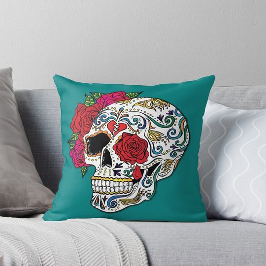 Discover Heartbreak Sugar Skull Pillow