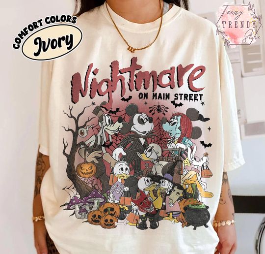 Discover Nightmare On Main Street Disney Shirt, Mickey Halloween Tee, Spooky Season T-Shirt, Disneyland Trip Outfit, Haunted Mickey Pumpkin Ghost
