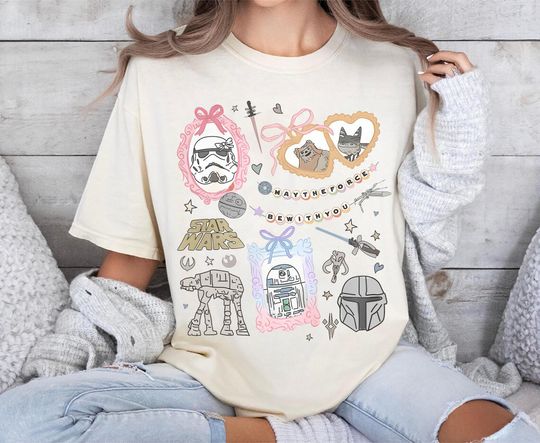 Discover Retro Coquette Disney Star Wars Shirt Bow Aesthetic R2D2 ATAT Ewok Tee Disney Trip Shirt Disneyworld Star Wars Tee Kawaii Galaxy Tee Gift