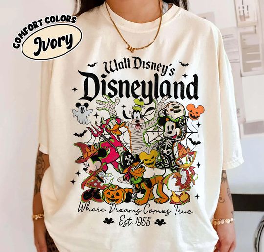 Discover Retro Comfort Colors Disneyland Est. 1955 Halloween Shirt, Mickey and Friends Shirt, Disney Halloween Party Tee, Disneyland Halloween Shirt