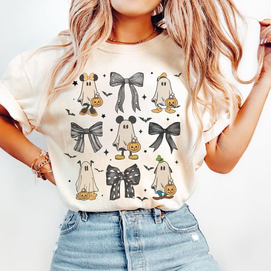 Discover Mickey and Friends Ghost Coquette Bow Halloween Shirt, Disney Mickey's Not So Scary Party Tee, Disneyland Family Spooky Season 2025 Trip