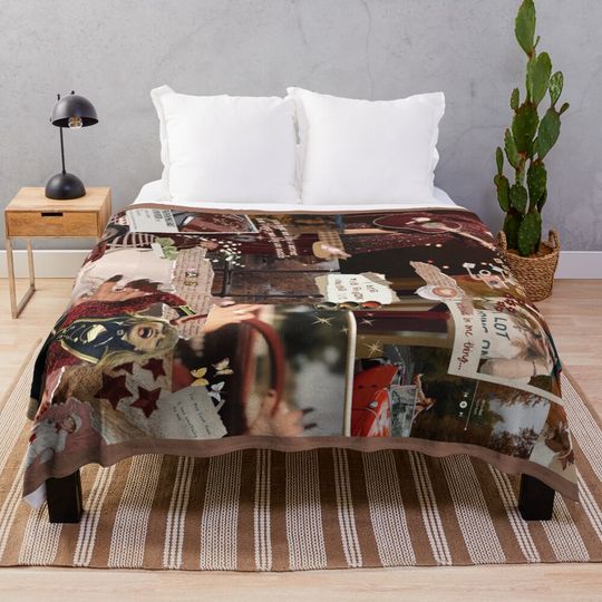 Taylorr Swifts Red Album Collage Throw Blanket, Gift for Fan