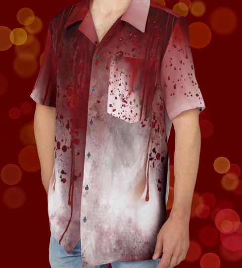 Discover Hawaiian Shirt, Blood Spatter Halloween with Satanic Symbols, Unisex, Costume Party, Scary, Spooky, Horror Apparel, Occult Clothing