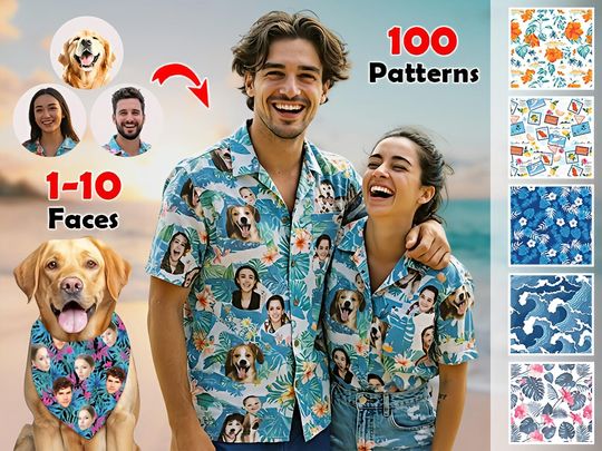 Custom Hawaiian Shirt with Face, Custom Face Shirts, Bachelor Party Shirts, Custom Swim Trunks, Hawaii Party Shirt, Couples Hawaiian Shirt