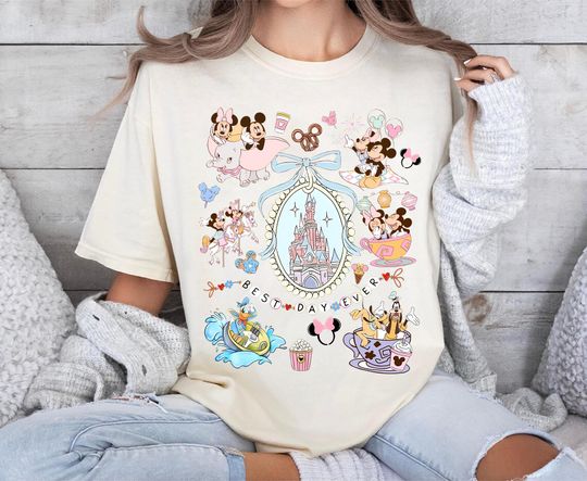 Discover Retro Coquette Bow Disney Shirt Mickey Minnie Girls Trip Tee Magic Kingdom Disneyland Matching Tee Best Day Ever Disney World Vacation Shirt