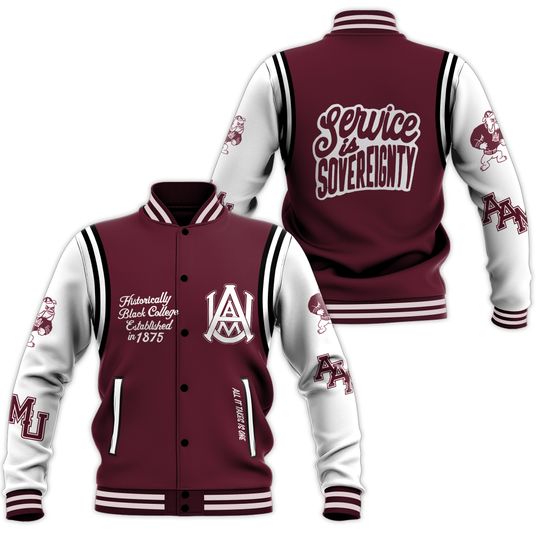 Letterman Albm & A&M University Maroon and White Varsity Jacket