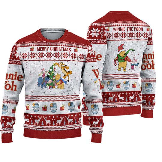 Winnie The Pooh Ugly Christmas Sweater, Disney Family Sweater, Pooh Eeyore Piglet Tigger Holiday Shirt, Pooh And Friends Xmas Sweater