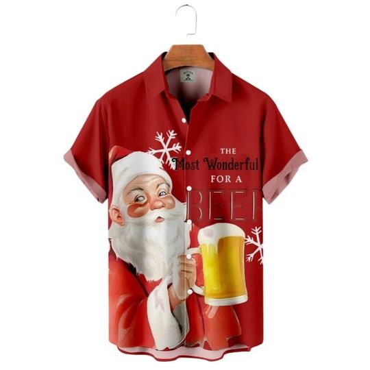 Men's Hawaiian Christmas V-Neck T-Shirt for Beach and Casual Wear