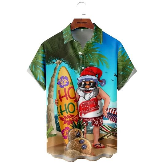 Men's Christmas Hawaiian Shirt - Santa Beach Party Top
