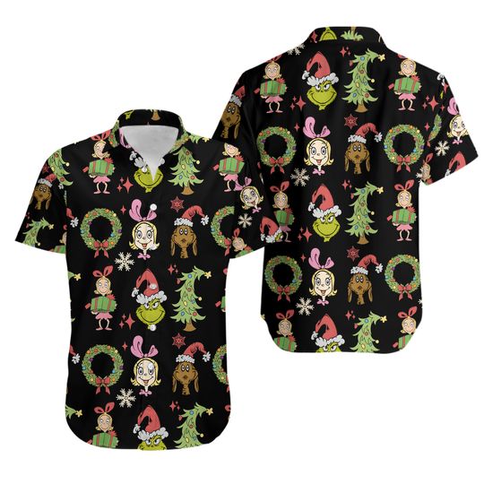 The funny character Christmas Hawaiian Shirt, Cindy Lou Who Max Dog funny character Button Up Shirt, Whoville University Shirt, Merry Grin Hawaii Shirt