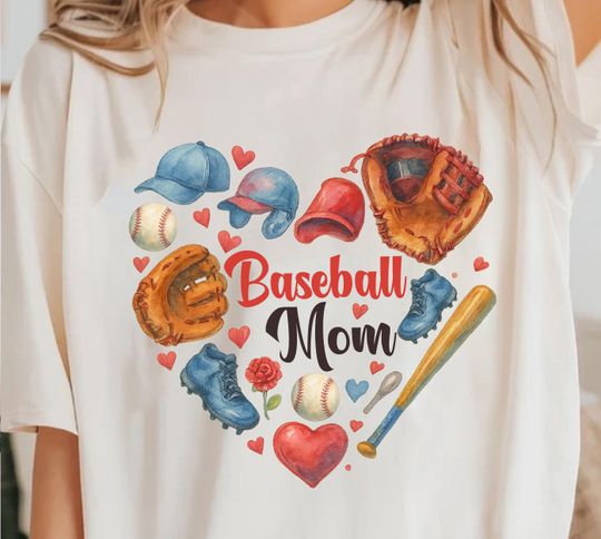 Discover Baseball Mom T-Shirt, Retro Heart Shirt, Game Day Tee