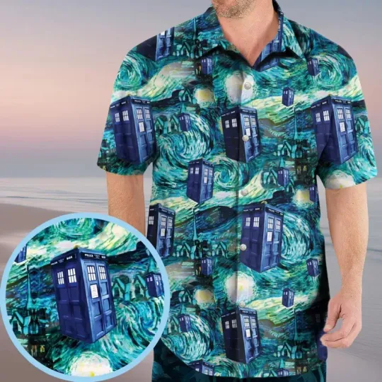 Discover Disney Starry Night Doctor Who Tardis Vacation Hawaiian Shirt