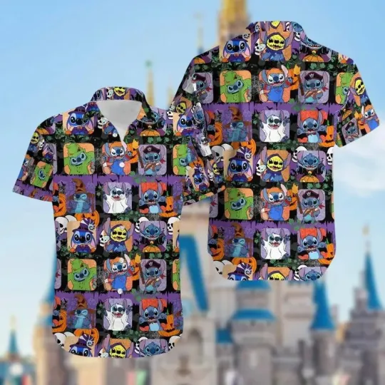 Discover Disney Stitch Halloween Cosplay Ghost Oogie Boogie Hawaiian Shirt