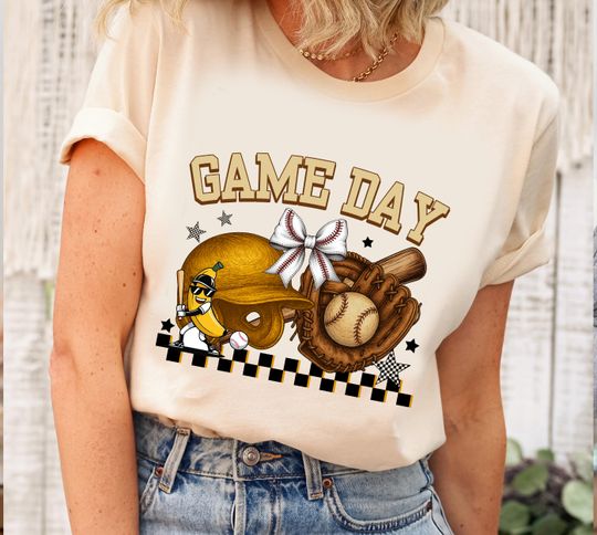 Discover Retro Checkered Baseball T-Shirt, Banana Fan Gift, Coquette Bow